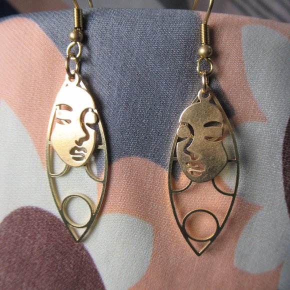 Dreaming Face Earrings, Mod Bubbles Golden Brass - Picture 3 of 6